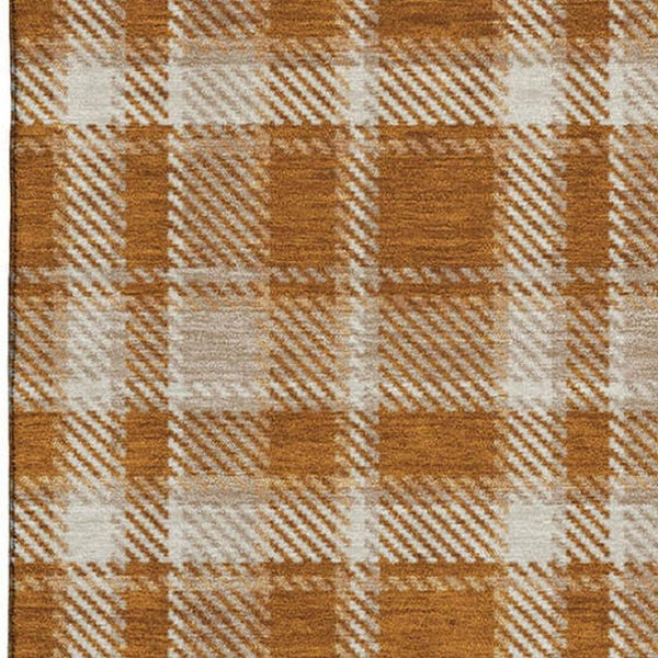 HomeRoots 10' X 14' Classic Rust and Ivory Plaid Area Rug – Stain-Resistant, UV Protected for Lasting Beauty 649456