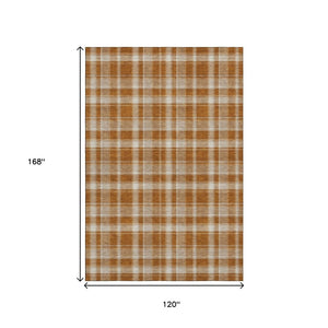 HomeRoots 10' X 14' Classic Rust and Ivory Plaid Area Rug – Stain-Resistant, UV Protected for Lasting Beauty 649456