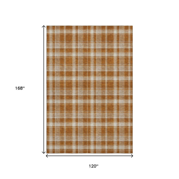 HomeRoots 10' X 14' Classic Rust and Ivory Plaid Area Rug – Stain-Resistant, UV Protected for Lasting Beauty 649456