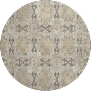 HomeRoots 8' Washable Round Rug - Beige, Gray & Ivory Floral Medallion with UV Protection for High-Traffic Areas 649459