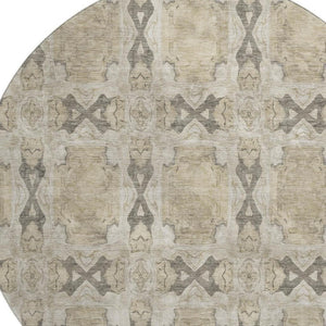 HomeRoots 8' Washable Round Rug - Beige, Gray & Ivory Floral Medallion with UV Protection for High-Traffic Areas 649459