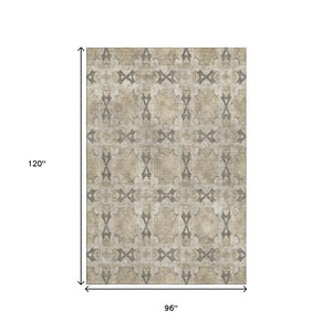 HomeRoots 8' X 10' Beige Gray Ivory Floral Medallion Area Rug - Washable, UV Protected, Elegant & Durable 649460