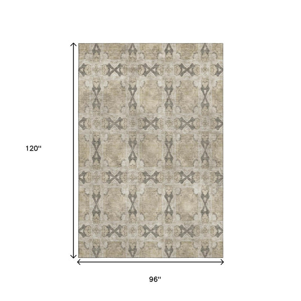 HomeRoots 8' X 10' Beige Gray Ivory Floral Medallion Area Rug - Washable, UV Protected, Elegant & Durable 649460