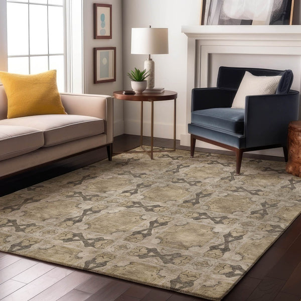 HomeRoots 8' X 10' Beige Gray Ivory Floral Medallion Area Rug - Washable, UV Protected, Elegant & Durable 649460