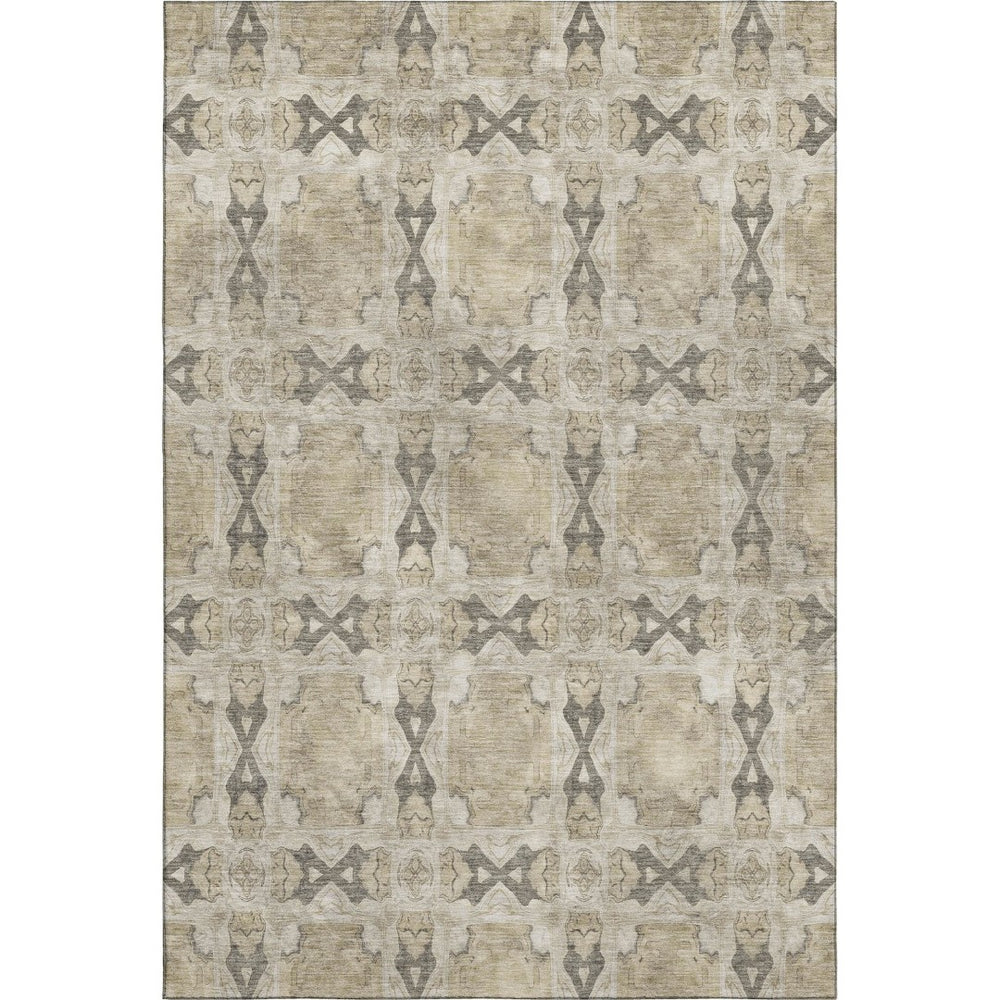 HomeRoots 8' X 10' Beige Gray Ivory Floral Medallion Area Rug - Washable, UV Protected, Elegant & Durable 649460