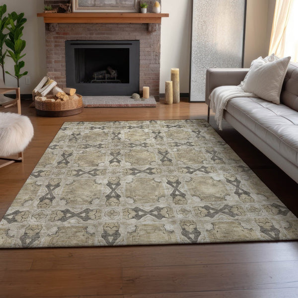 HomeRoots 8' X 10' Beige Gray Ivory Floral Medallion Area Rug - Washable, UV Protected, Elegant & Durable 649460