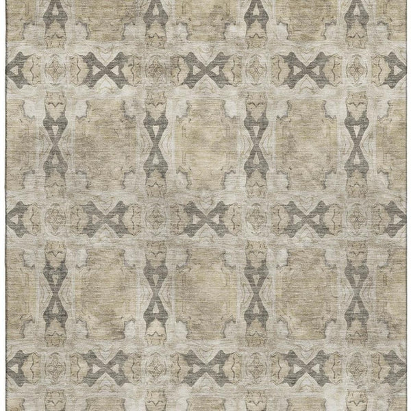 HomeRoots 8' X 10' Beige Gray Ivory Floral Medallion Area Rug - Washable, UV Protected, Elegant & Durable 649460