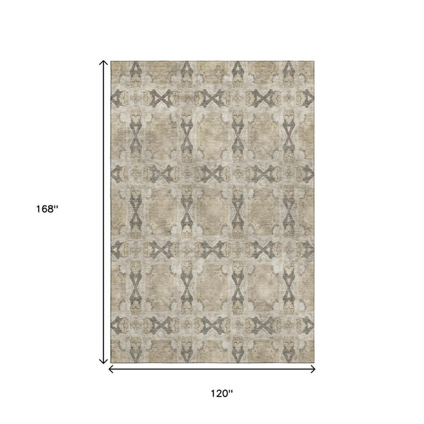 HomeRoots 10' X 14' Elegant Beige Gray Ivory Floral Medallion Area Rug - Washable, UV-Protected & Stain-Resistant 649462