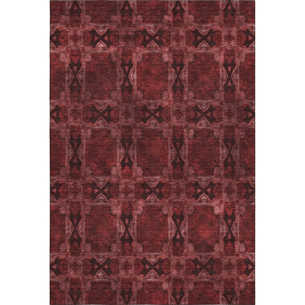 HomeRoots 5' X 8' Burgundy Red & Gray Floral Medallion Area Rug - Washable, UV-Protected, Stain Resistant Elegance 649464