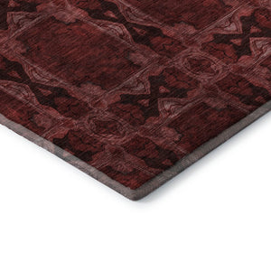 HomeRoots 5' X 8' Burgundy Red & Gray Floral Medallion Area Rug - Washable, UV-Protected, Stain Resistant Elegance 649464