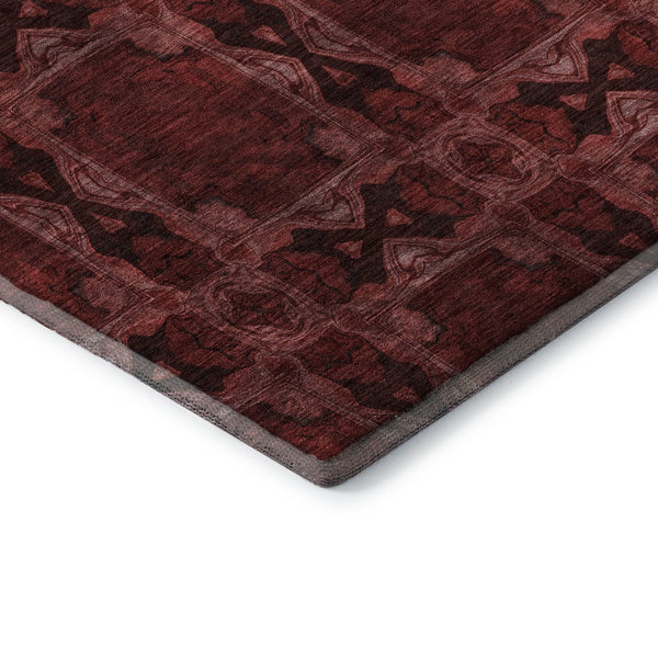 HomeRoots 5' X 8' Burgundy Red & Gray Floral Medallion Area Rug - Washable, UV-Protected, Stain Resistant Elegance 649464