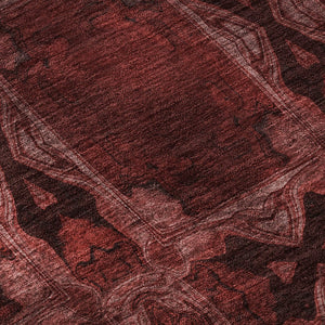 HomeRoots 5' X 8' Burgundy Red & Gray Floral Medallion Area Rug - Washable, UV-Protected, Stain Resistant Elegance 649464