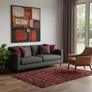 HomeRoots 5' X 8' Burgundy Red & Gray Floral Medallion Area Rug - Washable, UV-Protected, Stain Resistant Elegance 649464