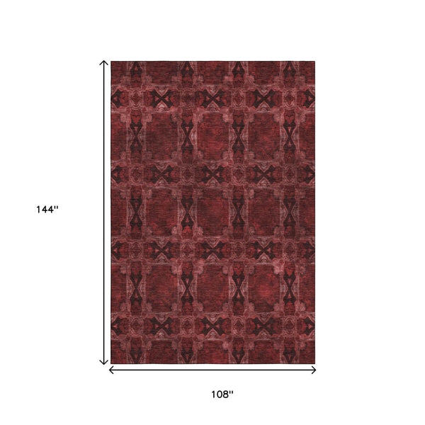 HomeRoots 9' X 12' Burgundy Red & Gray Floral Medallion Area Rug – Durable, Washable, UV Protected & Stylish! 649467