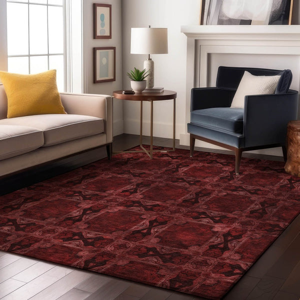 HomeRoots 9' X 12' Burgundy Red & Gray Floral Medallion Area Rug – Durable, Washable, UV Protected & Stylish! 649467