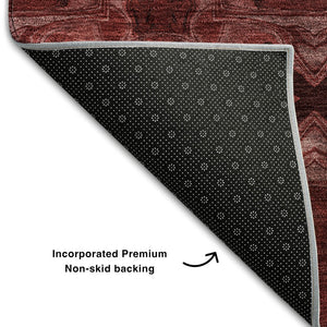 HomeRoots 9' X 12' Burgundy Red & Gray Floral Medallion Area Rug – Durable, Washable, UV Protected & Stylish! 649467