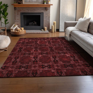 HomeRoots 9' X 12' Burgundy Red & Gray Floral Medallion Area Rug – Durable, Washable, UV Protected & Stylish! 649467