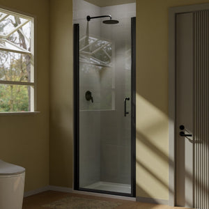 English Elm 30 in Semi-frameless Pivot Shower Door Tempered Glass Matte Black Steel Hardware W637P163758