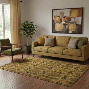 HomeRoots 5' Chocolate & Gold Floral Medallion Area Rug - Washable, UV Protected, Perfect for Families & Pets 649470