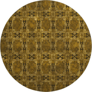 HomeRoots 8' Chocolate and Gold Floral Medallion Washable Round Rug with UV Protection for Timeless Style 649471