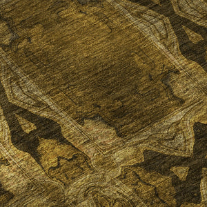 HomeRoots 8' Chocolate and Gold Floral Medallion Washable Round Rug with UV Protection for Timeless Style 649471