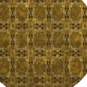 HomeRoots 8' Chocolate and Gold Floral Medallion Washable Round Rug with UV Protection for Timeless Style 649471
