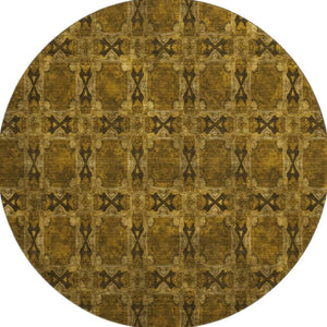 HomeRoots 8' Chocolate and Gold Floral Medallion Washable Round Rug with UV Protection for Timeless Style 649471