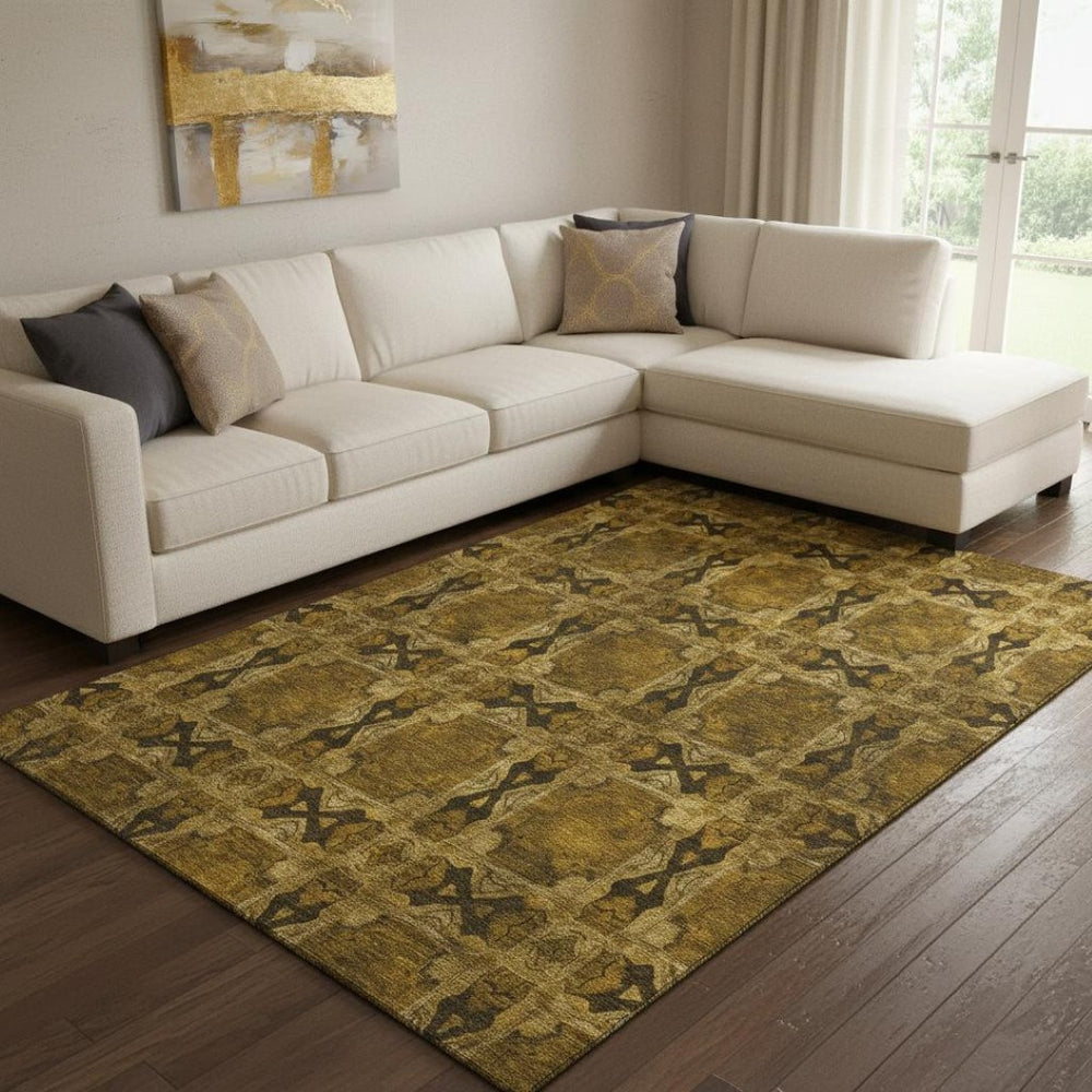 HomeRoots 8' X 10' Chocolate Floral Medallion Area Rug – Durable, Stain-Resistant, UV Protected for Home Comfort 649472