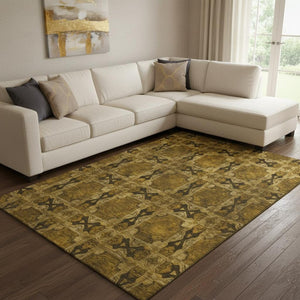 HomeRoots 8' X 10' Chocolate Floral Medallion Area Rug – Durable, Stain-Resistant, UV Protected for Home Comfort 649472