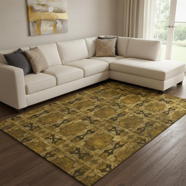 HomeRoots 8' X 10' Chocolate Floral Medallion Area Rug – Durable, Stain-Resistant, UV Protected for Home Comfort 649472