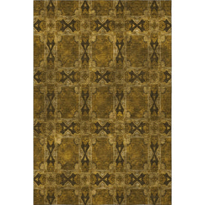 HomeRoots 9' X 12' Chocolate & Gold Floral Medallion Washable Rug – Stain-Resistant with UV Protection! 649473