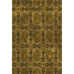 HomeRoots 10' X 14' Chocolate and Gold Floral Medallion Area Rug - Washable, UV Protected & Kid-Friendly Decor 649474