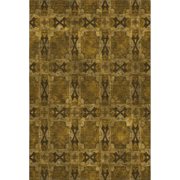 HomeRoots 10' X 14' Chocolate and Gold Floral Medallion Area Rug - Washable, UV Protected & Kid-Friendly Decor 649474