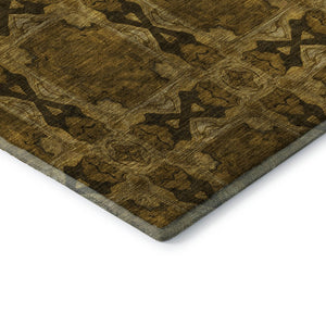 HomeRoots 10' X 14' Chocolate and Gold Floral Medallion Area Rug - Washable, UV Protected & Kid-Friendly Decor 649474
