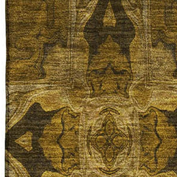 HomeRoots 10' X 14' Chocolate and Gold Floral Medallion Area Rug - Washable, UV Protected & Kid-Friendly Decor 649474