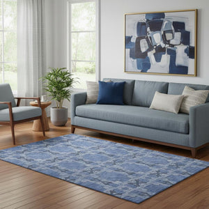 HomeRoots 5' X 8' Denim Blue & Ivory Floral Medallion Area Rug – Durable, UV-Protected & Stain-Resistant Design 649476