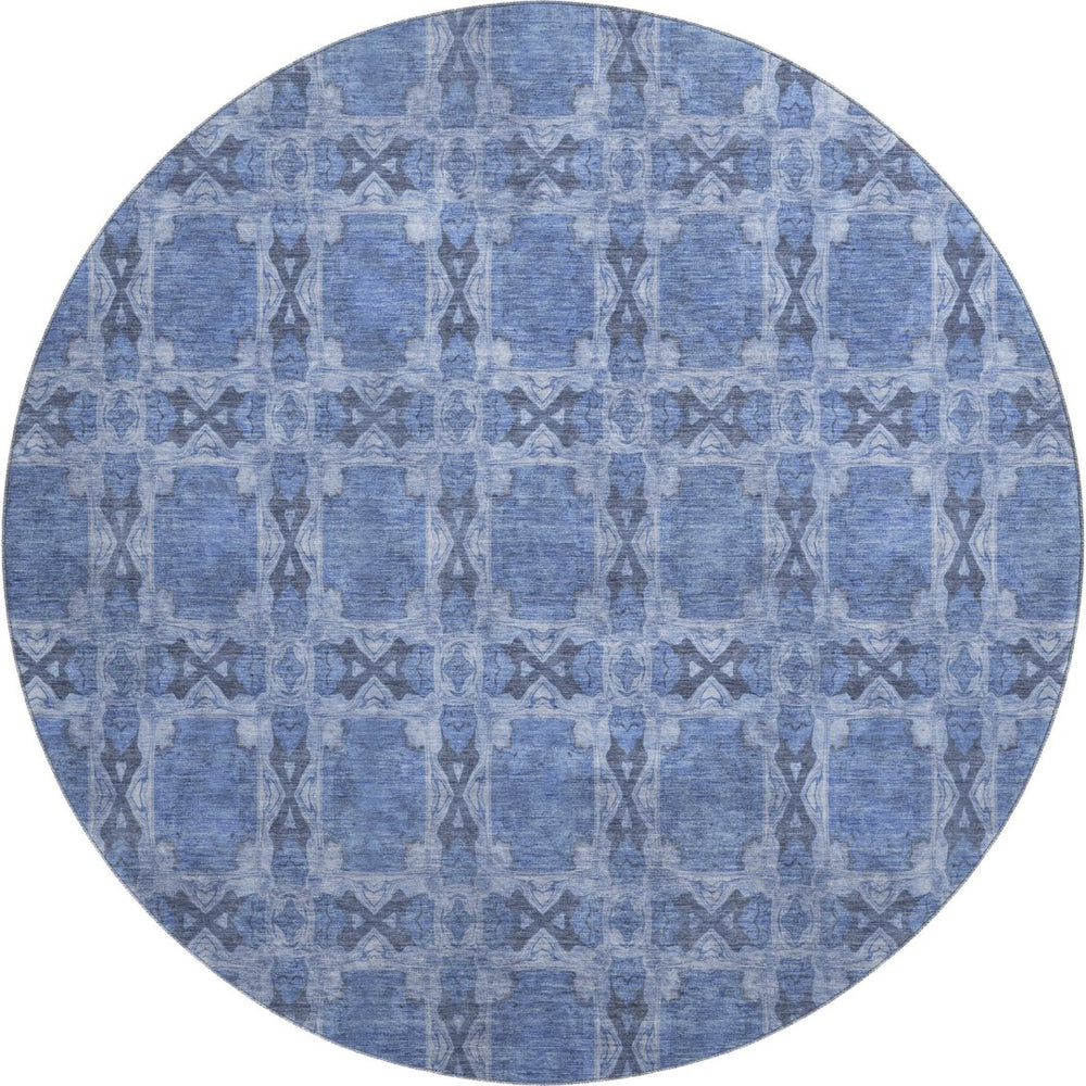 HomeRoots 8' Denim Blue Floral Medallion Round Rug - Stylish, Durable, UV-Protected, Easy-Care Home Essential 649477