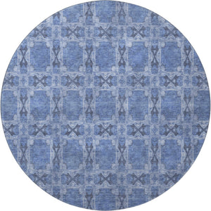 HomeRoots 8' Denim Blue Floral Medallion Round Rug - Stylish, Durable, UV-Protected, Easy-Care Home Essential 649477