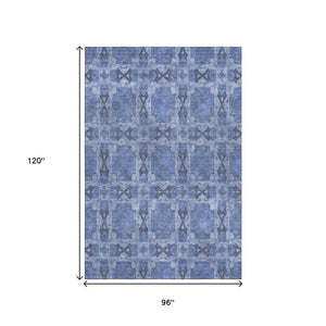 HomeRoots 8' X 10' Denim Blue Floral Medallion Area Rug - Washable, Stain Resistant, UV Protected for Durability 649478