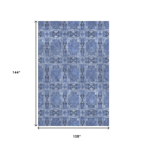 HomeRoots 9' X 12' Denim Blue Ivory Floral Medallion Area Rug – Durable, Washable, UV Protected for Busy Homes 649479