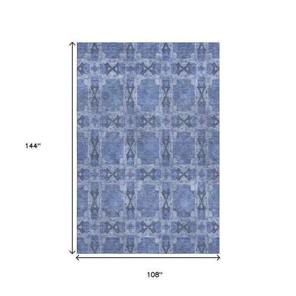 HomeRoots 9' X 12' Denim Blue Ivory Floral Medallion Area Rug – Durable, Washable, UV Protected for Busy Homes 649479