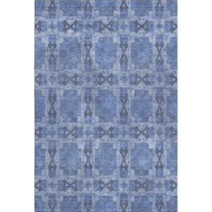 HomeRoots 9' X 12' Denim Blue Ivory Floral Medallion Area Rug – Durable, Washable, UV Protected for Busy Homes 649479