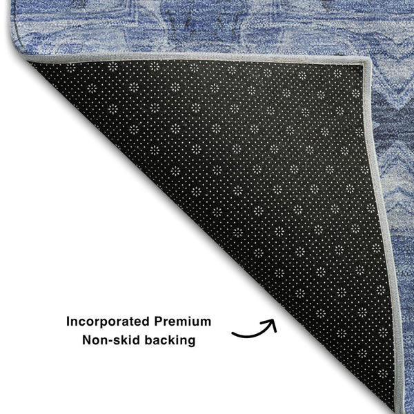 HomeRoots 9' X 12' Denim Blue Ivory Floral Medallion Area Rug – Durable, Washable, UV Protected for Busy Homes 649479