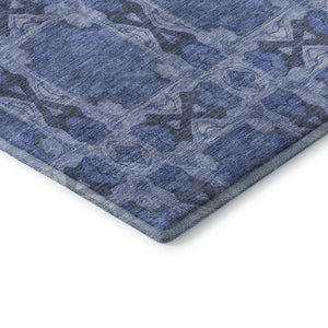 HomeRoots 9' X 12' Denim Blue Ivory Floral Medallion Area Rug – Durable, Washable, UV Protected for Busy Homes 649479