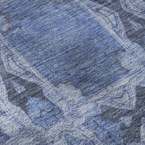 HomeRoots 9' X 12' Denim Blue Ivory Floral Medallion Area Rug – Durable, Washable, UV Protected for Busy Homes 649479