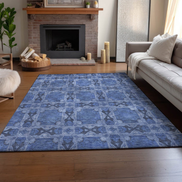 HomeRoots 9' X 12' Denim Blue Ivory Floral Medallion Area Rug – Durable, Washable, UV Protected for Busy Homes 649479