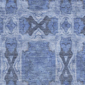 HomeRoots 10' Denim Blue & Ivory Floral Medallion Area Rug - Washable, UV Protected, Durable for Busy Homes 649480