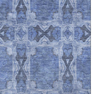 HomeRoots 10' Denim Blue & Ivory Floral Medallion Area Rug - Washable, UV Protected, Durable for Busy Homes 649480