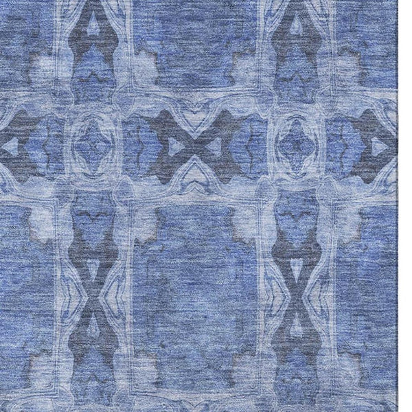 HomeRoots 10' Denim Blue & Ivory Floral Medallion Area Rug - Washable, UV Protected, Durable for Busy Homes 649480