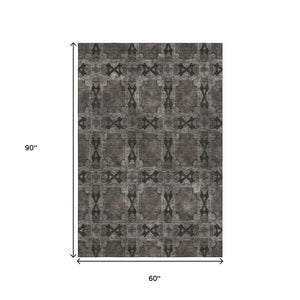 HomeRoots 5' X 8' Elegant Gray & Charcoal Floral Medallion Area Rug - Washable, UV Protected, Durable Design 649482